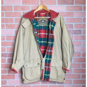 Vintage Tiger Fox Barn Jacket Plaid Blanket Lined Corduroy Trim Size XL Korea